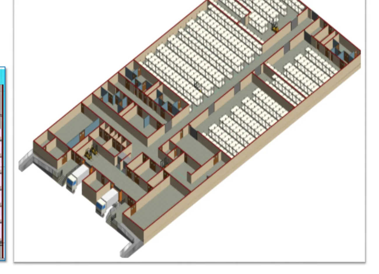 3D view of the warehouse racking layout