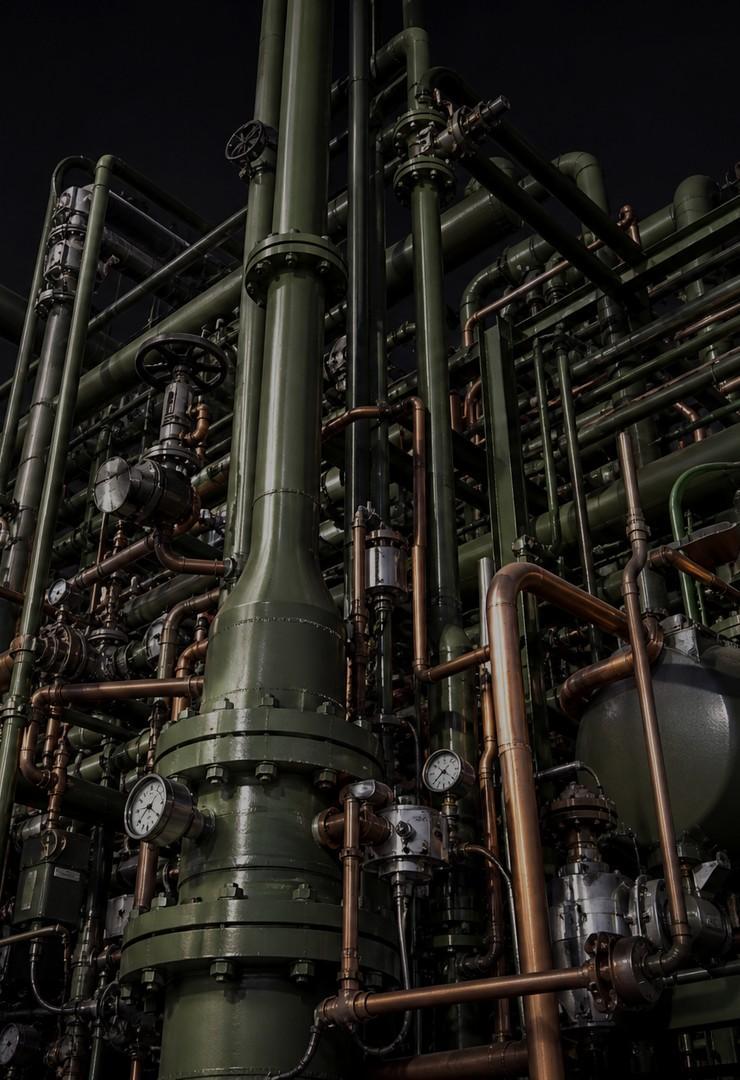 Process piping and pressure equipment inside a plant